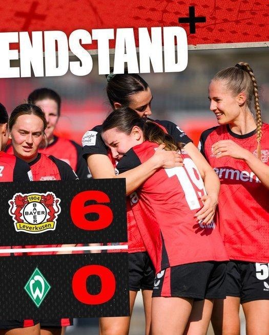  勒沃庫森女足6-0云達(dá)不來梅女足，沈夢(mèng)露首發(fā)出場59分鐘