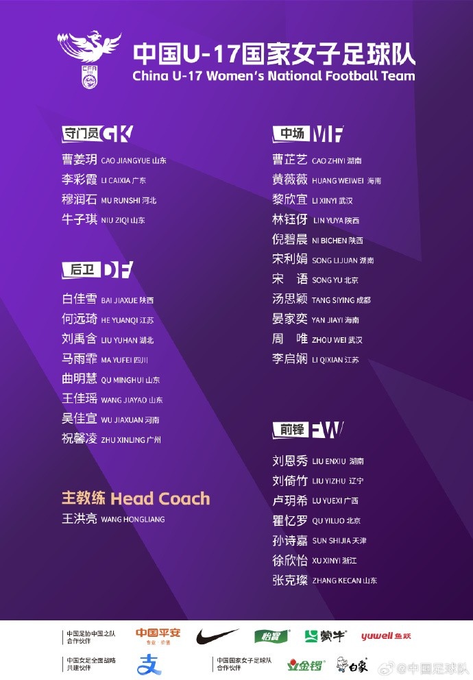  U17女足30人將在蘇州集訓(xùn)備戰(zhàn)世界杯，姜寧、朱挺擔(dān)任訓(xùn)練員